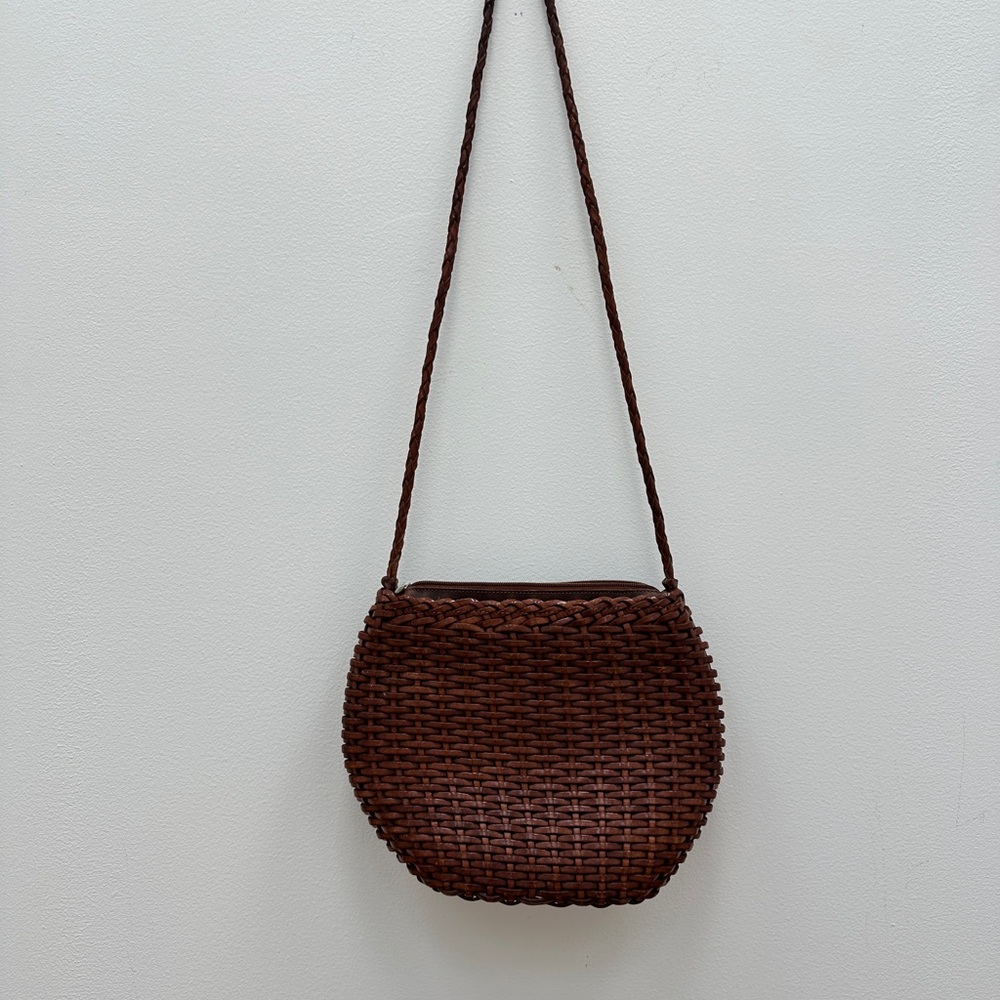 Vintage Brown Woven Crossbody Bag